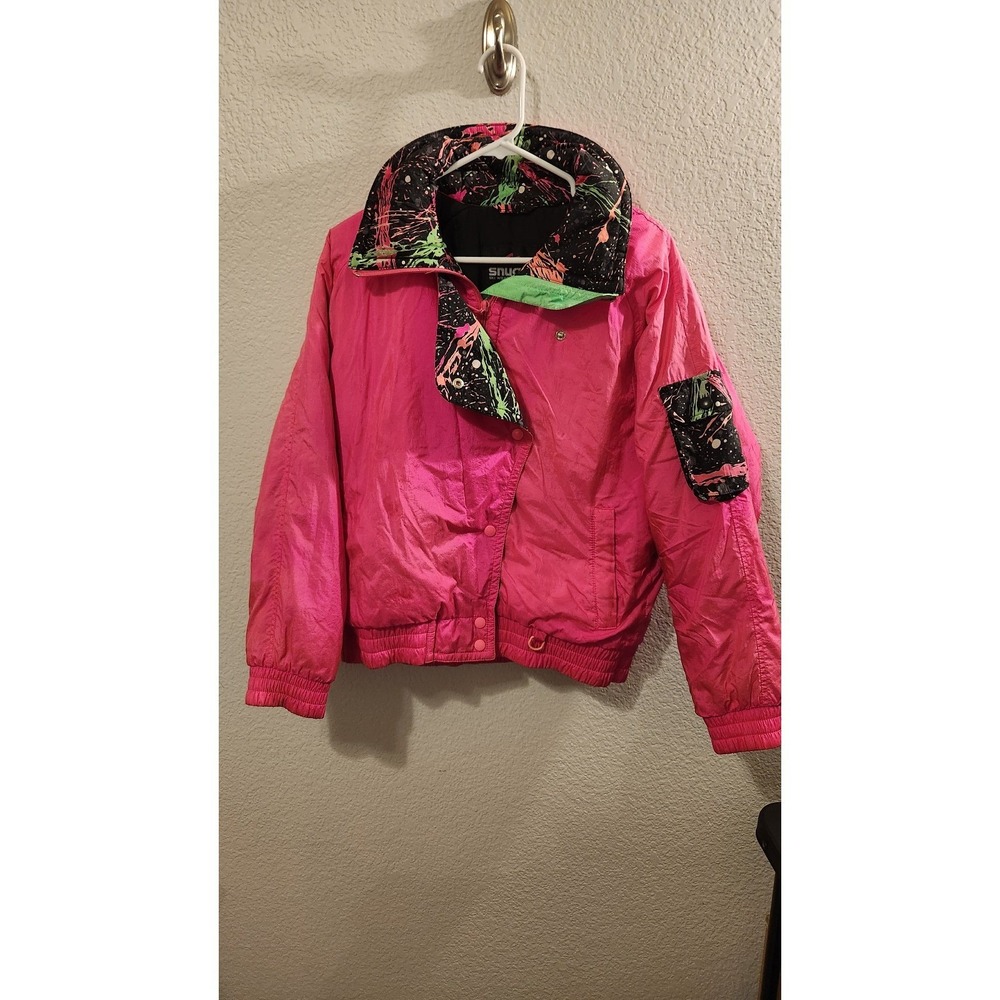 80s Snuggler Seattle Neon Paint Splatter Snow Ski Jacket,‎ women's medium